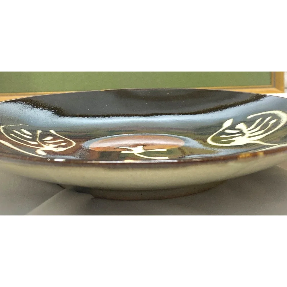 japan persimmon plate brown mid century ceramic stoneware 9.75